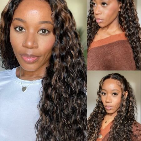 PapaHair Beauty | 7x5 Golden Brown Highlight Wig – Water Wave Bye Bye Knots Lace Closure Wig, 150% Density - Image 3