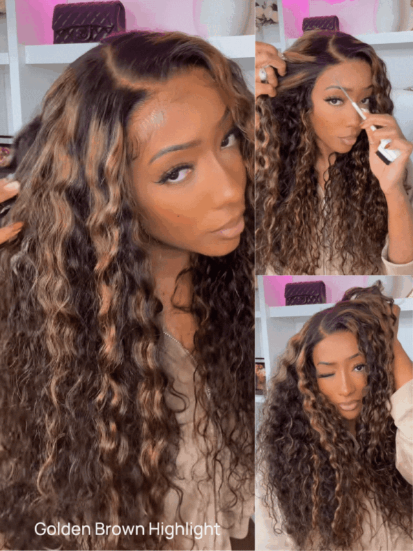 PapaHair Beauty | 7x5 Golden Brown Highlight Wig – Water Wave Bye Bye Knots Lace Closure Wig, 150% Density
