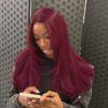 Close-up of 6x5 pre-cut HD lace hairline on burgundy wig