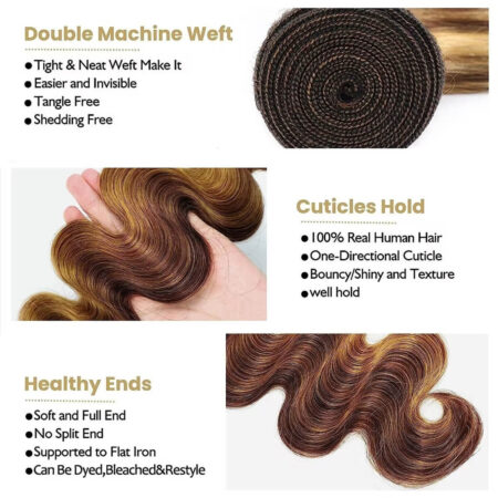 Brazilian Virgin Body Wave Hair – P4/27 Highlight | 3 Bundles + 5×5 Lace Closure - Image 4