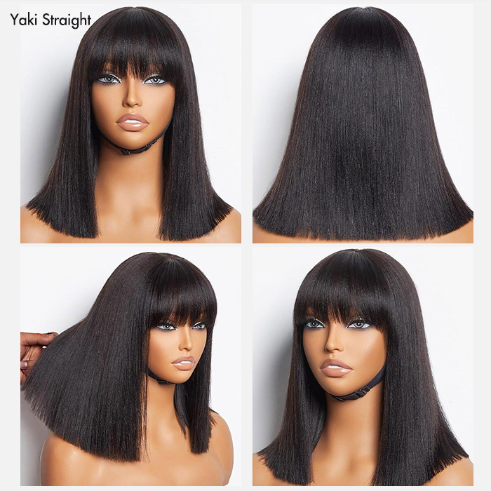PapaHair Beauty | Straight & Yaki Straight Bob Wig With Fringe Bangs – Wear Go Glueless Wig, 180% Density, Realistic Scalp - Image 6
