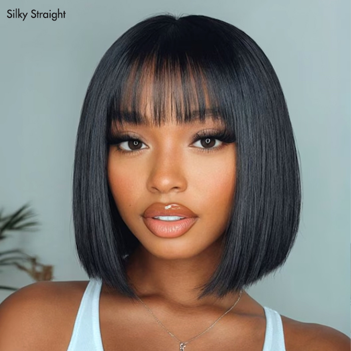 PapaHair Beauty | Straight & Yaki Straight Bob Wig With Fringe Bangs – Wear Go Glueless Wig, 180% Density, Realistic Scalp - Image 7