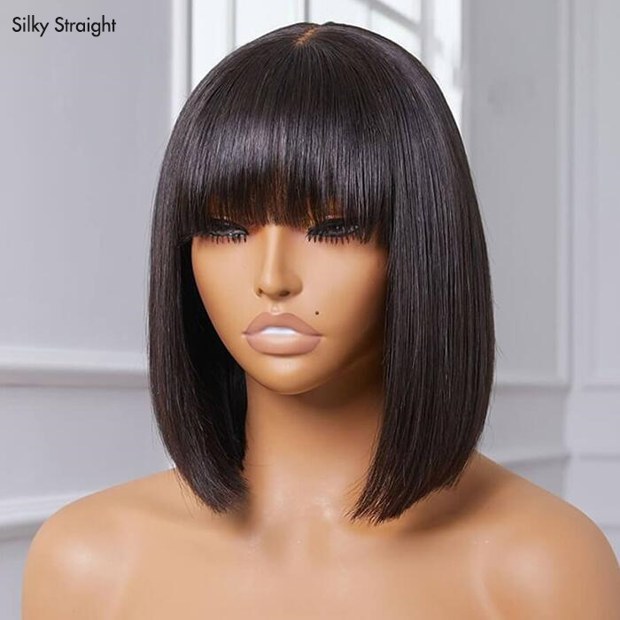 PapaHair Beauty | Straight & Yaki Straight Bob Wig With Fringe Bangs – Wear Go Glueless Wig, 180% Density, Realistic Scalp - Image 3