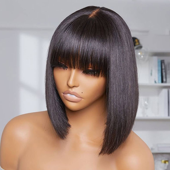 PapaHair Beauty | Straight & Yaki Straight Bob Wig With Fringe Bangs – Wear Go Glueless Wig, 180% Density, Realistic Scalp - Image 4