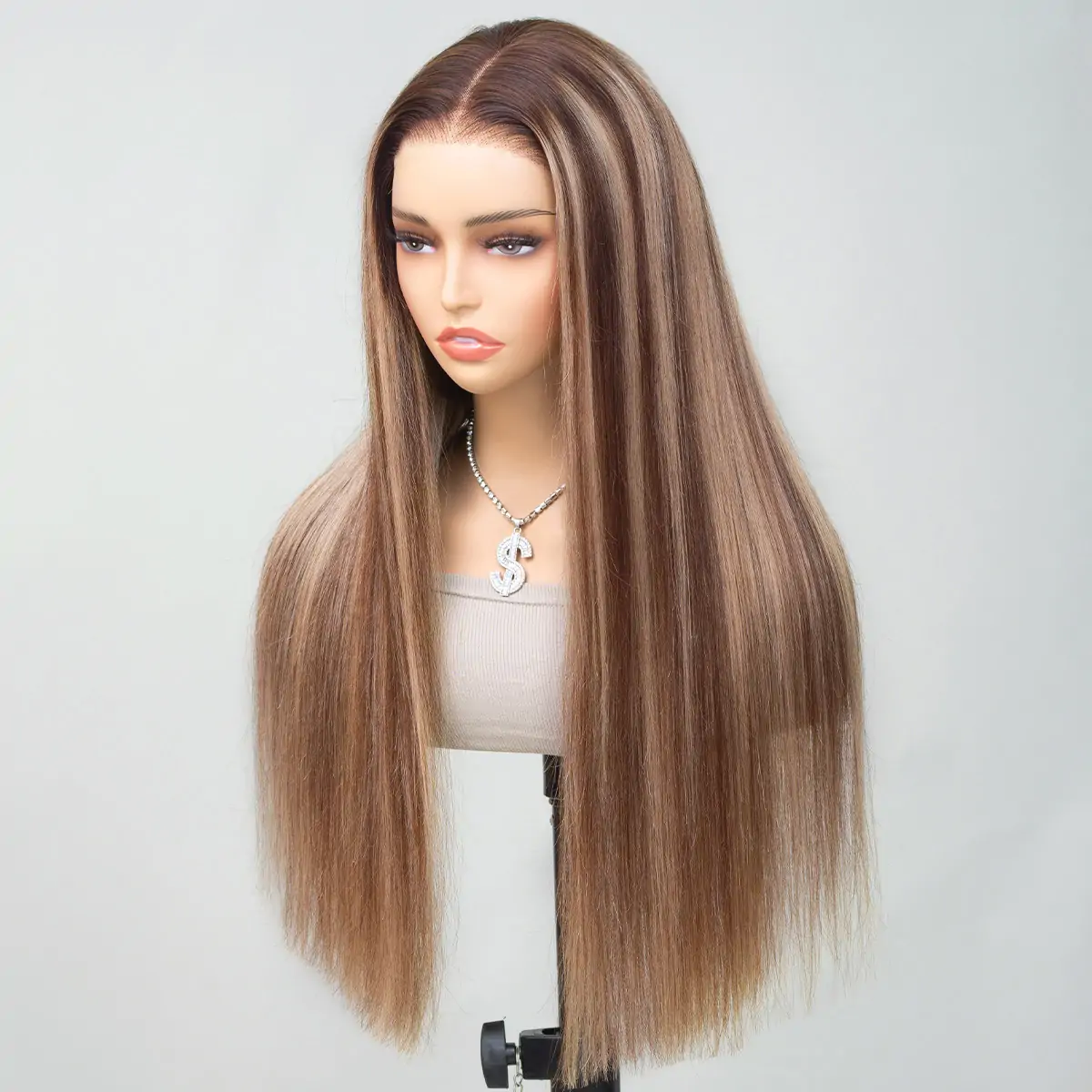 honey-blonde-highlight-glueless-wig-straight-hair-